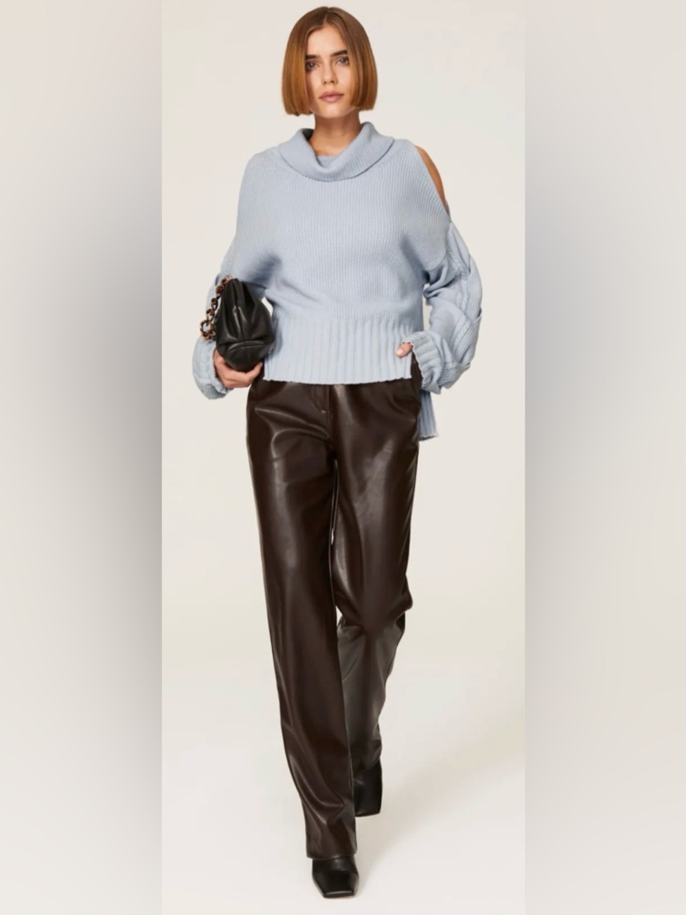 Simkhai Chloe Sweater XL Light Blue Cold Shoulder Long Sleeve Turtleneck $345
